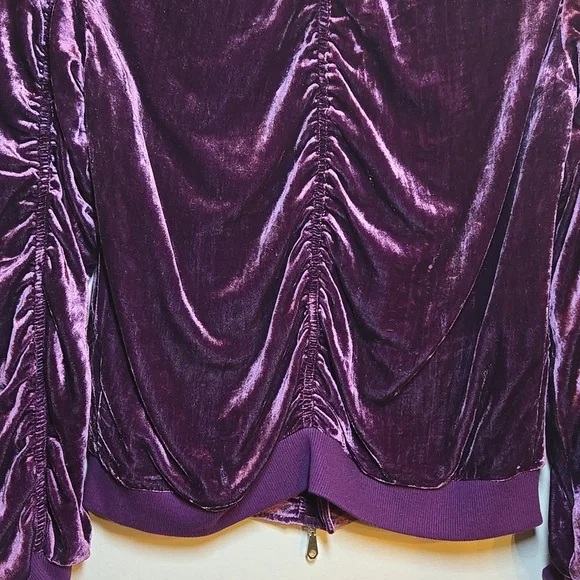 Rebecca Minkoff Kaya Velvet Ruched Sleeved Back Zip Rayon Viscose Bomber Jacket - Picture 11 of 15
